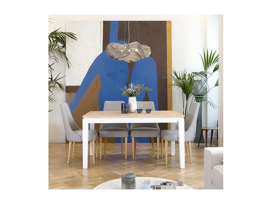 Table à manger extensible structure en bois tropicaux/planche en fibres naturel 150x78