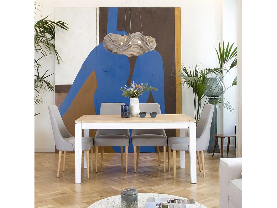 Table à manger extensible structure en bois tropicaux/planche en fibres naturel 150x78