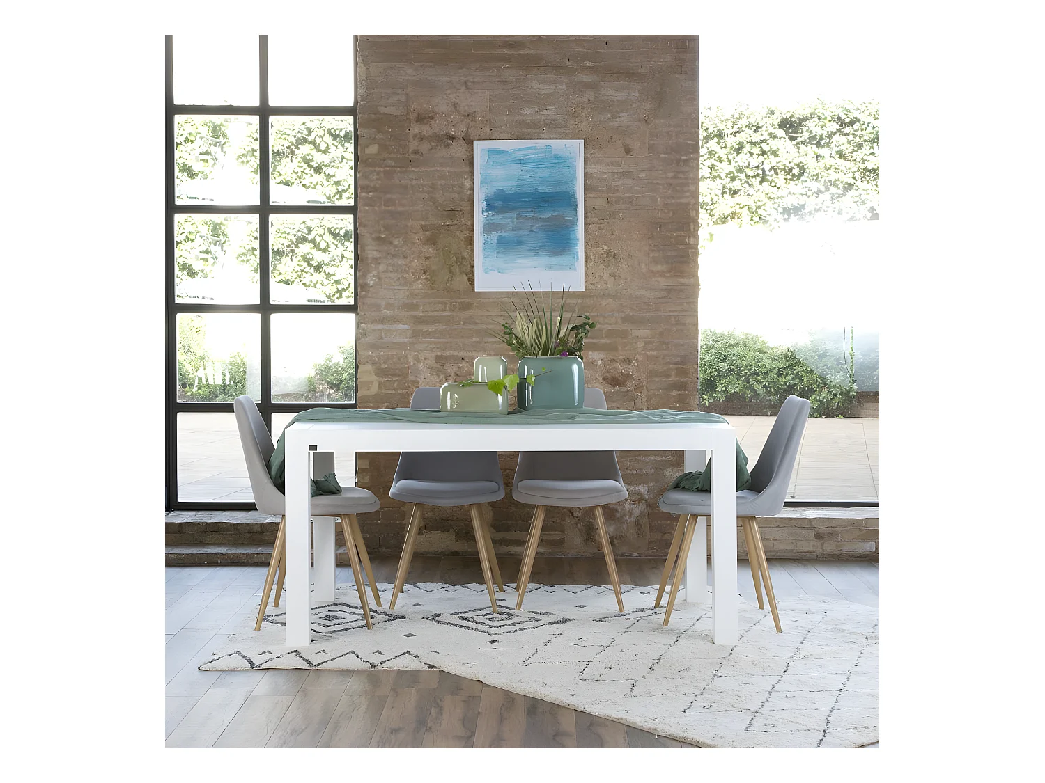 Table à manger extensible en bois massif blanc 160x78