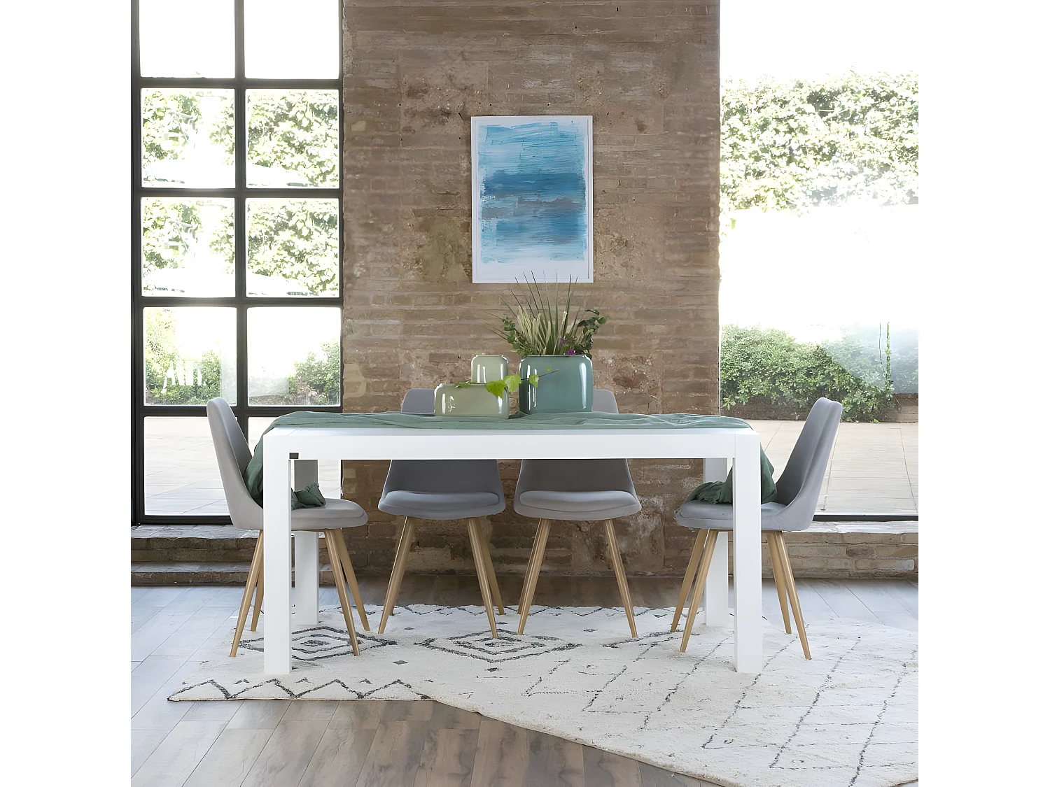 Tavolo da pranzo allungabile legno massello e pannello in mdf bianco 90x78