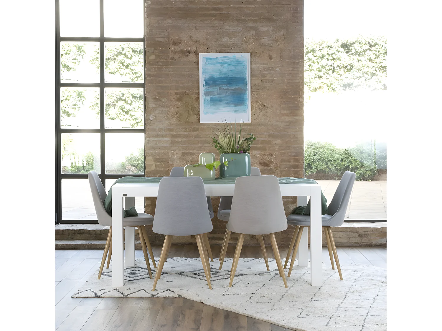 Tavolo da pranzo allungabile legno massello e pannello in mdf bianco 90x78