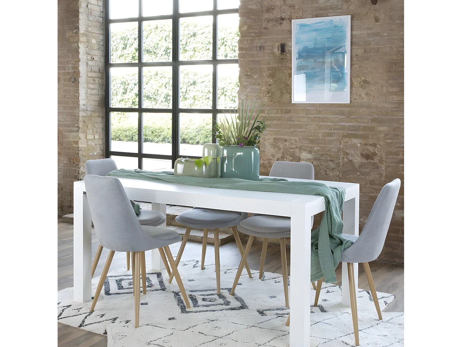 Tavolo da pranzo allungabile legno massello e pannello in mdf bianco 90x78