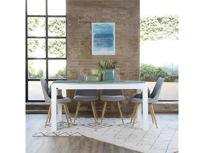 Table à manger extensible en bois massif blanc 160x78
