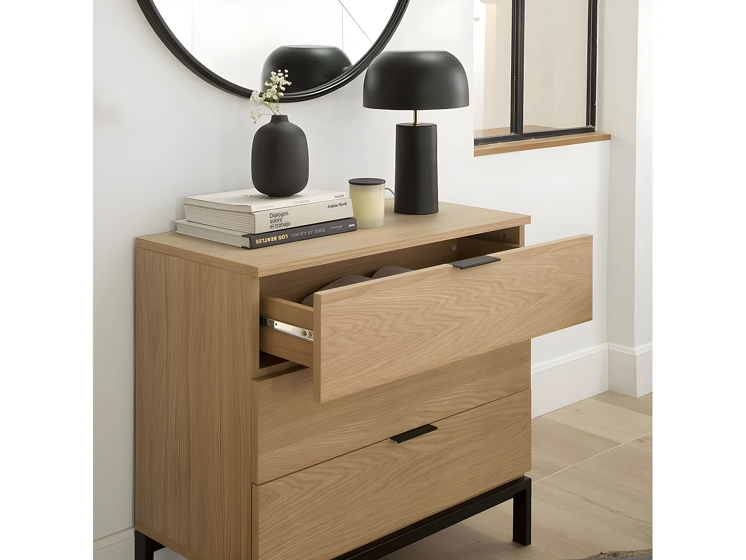 Commode effet bois naturel 80x75