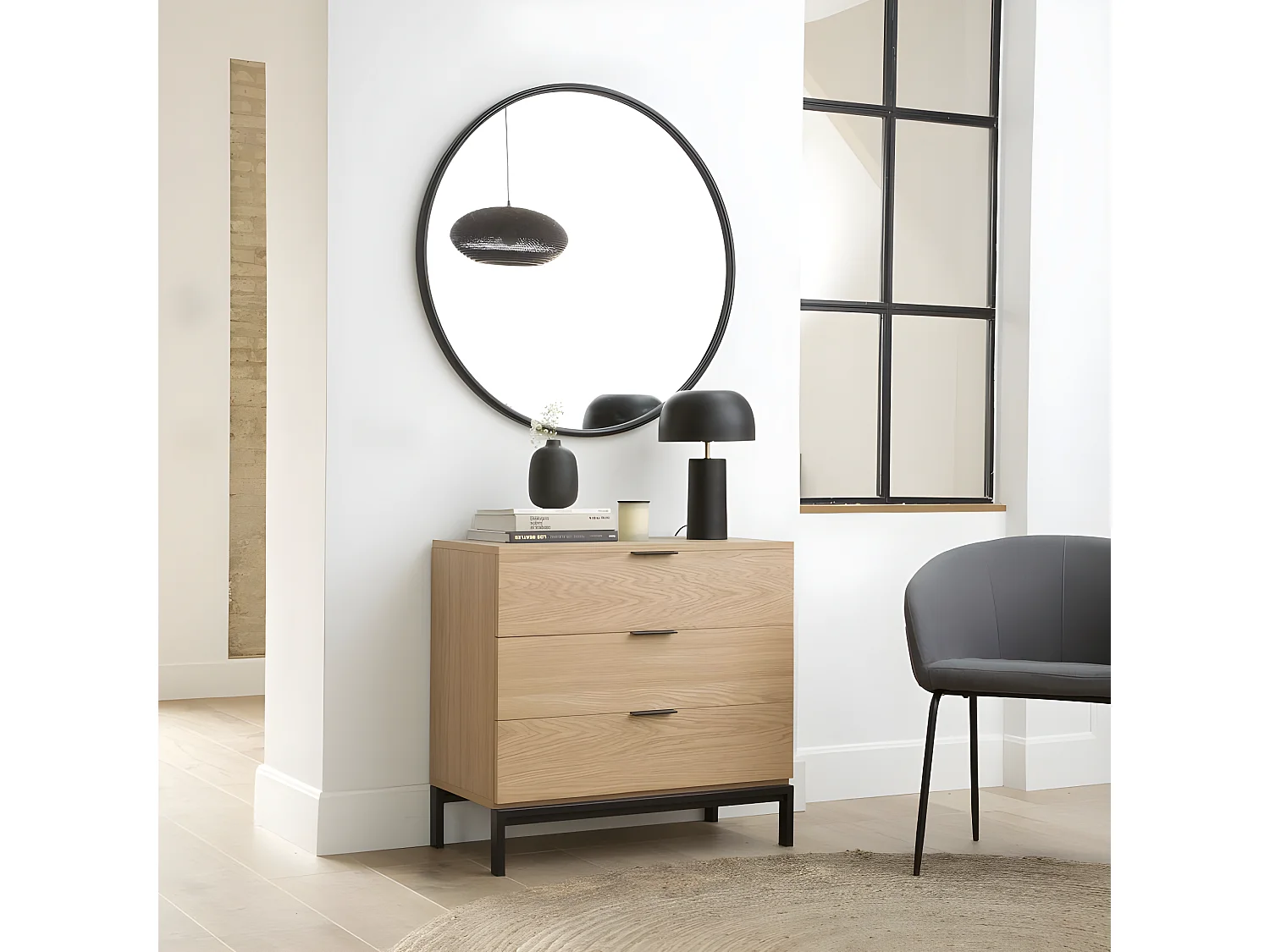 Commode effet bois naturel 80x75