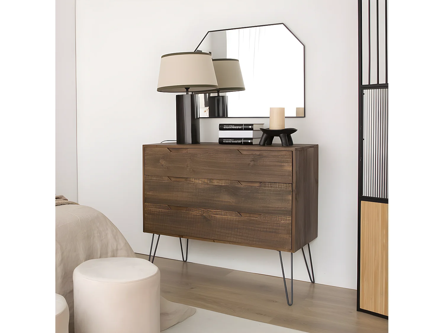 Commode en bois massif naturel 100x88