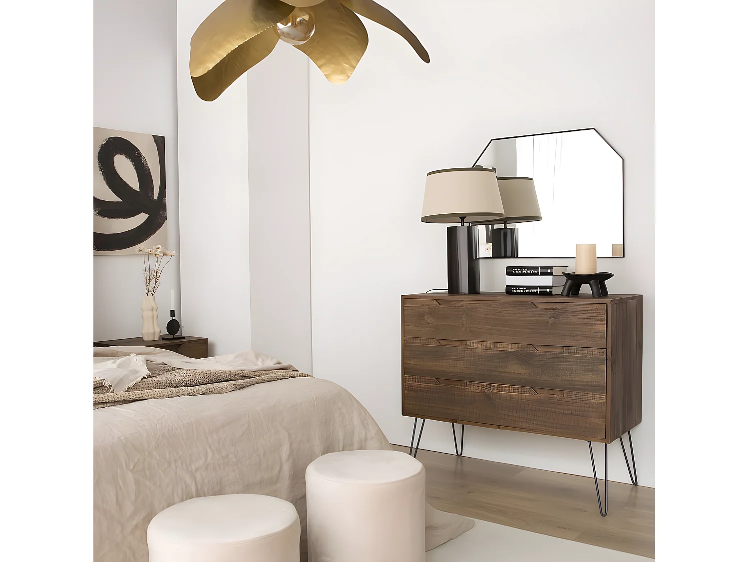 Commode en bois massif naturel 100x88