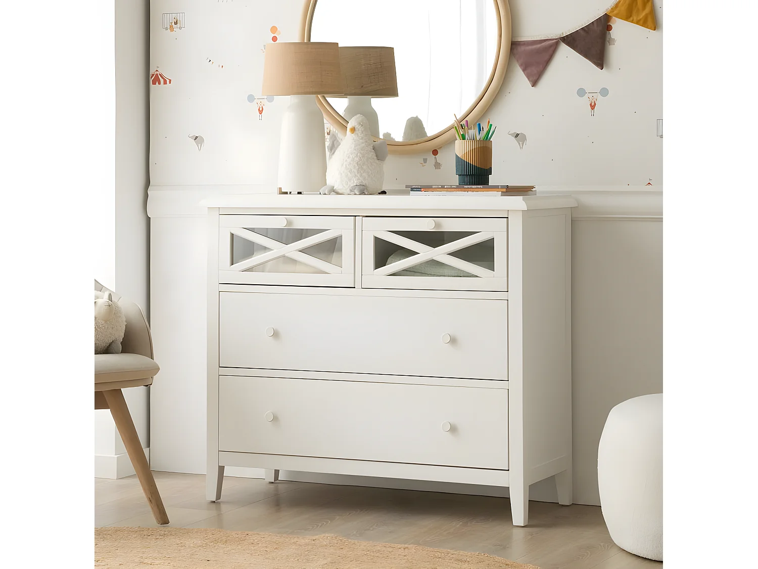 Commode en bois massif blanc 100x87