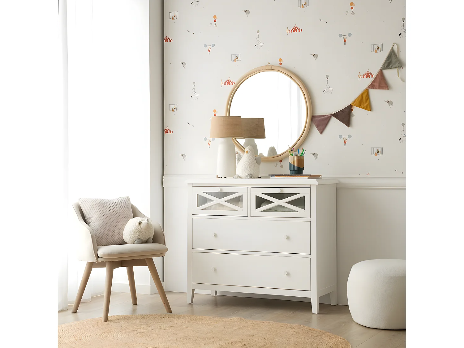 Commode en bois massif blanc 100x87