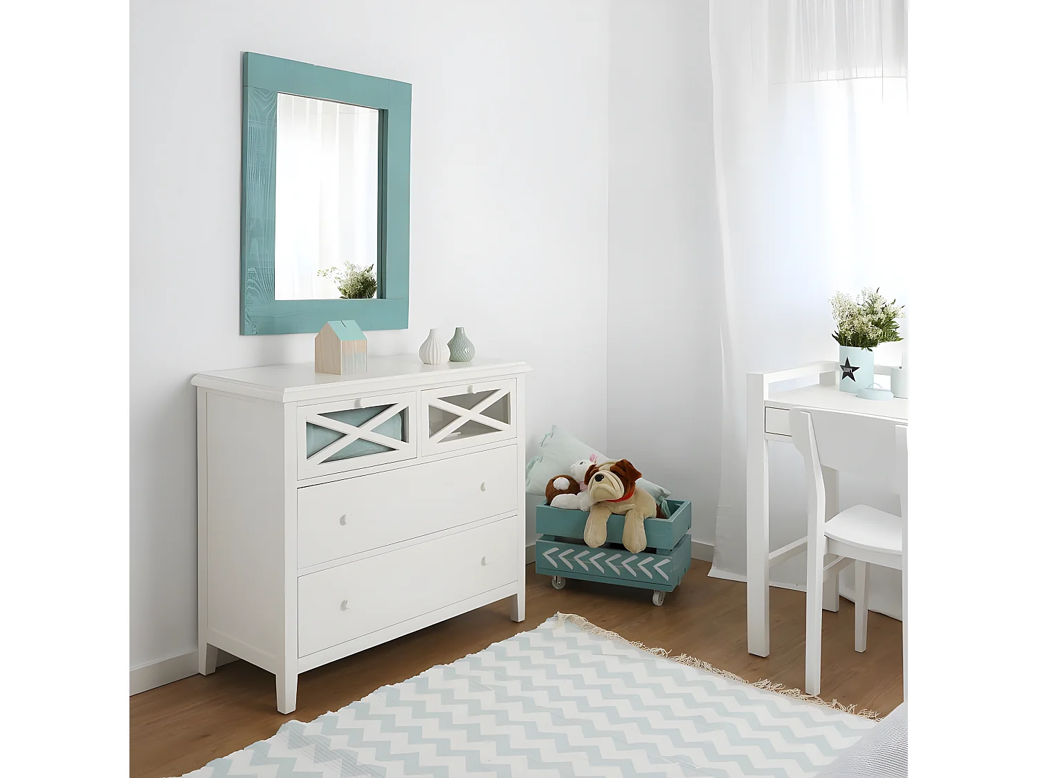 Commode en bois massif blanc 100x87