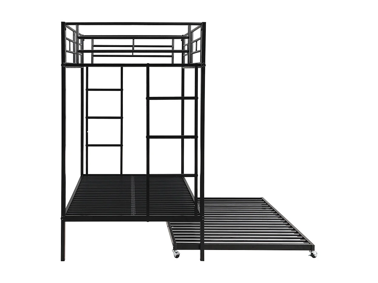 Lit superposé Lit 90x200cm lit à cadre en fer lit d'enfant équipé d'un lit gigogne garde-corps hauts noir