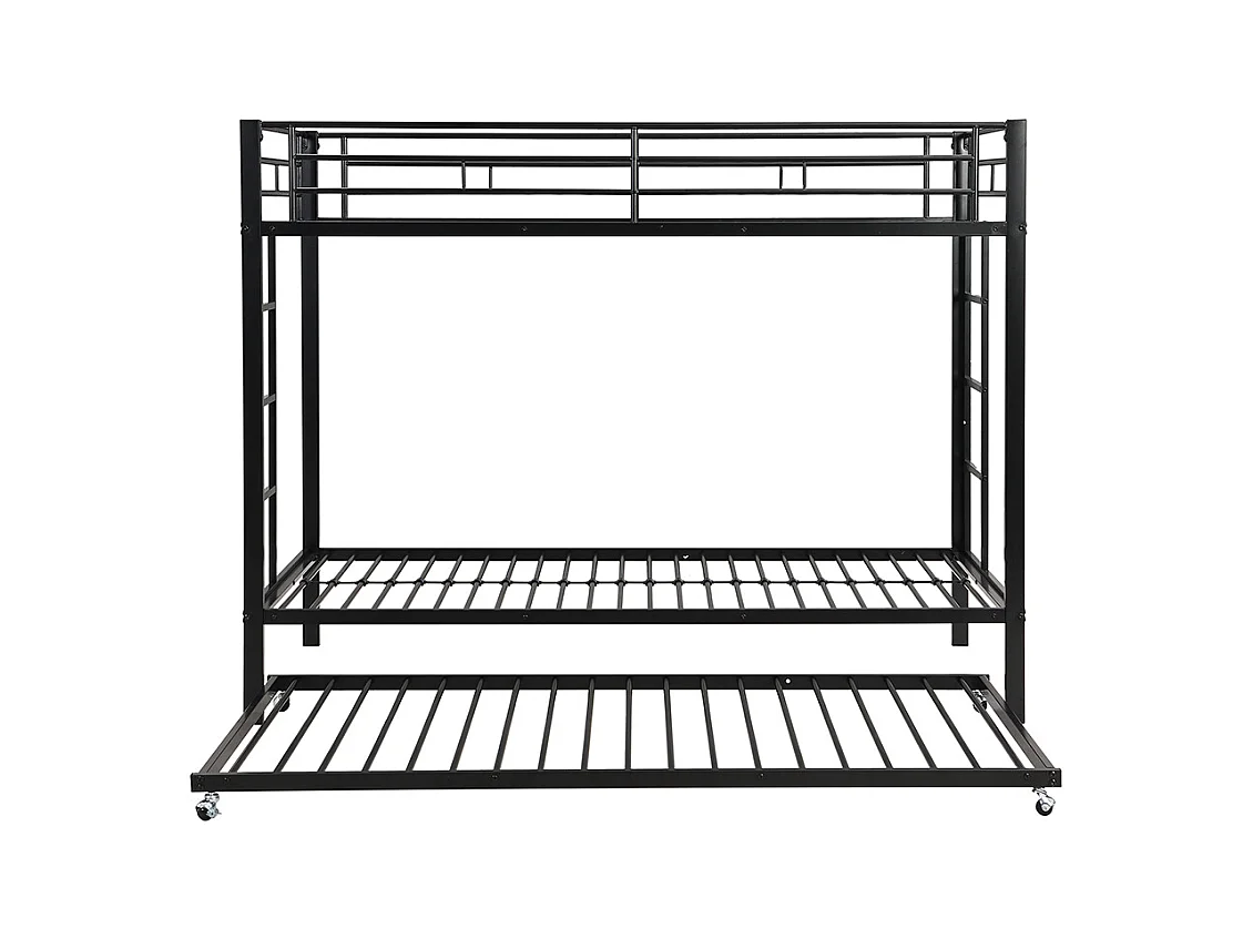 Lit superposé Lit 90x200cm lit à cadre en fer lit d'enfant équipé d'un lit gigogne garde-corps hauts noir