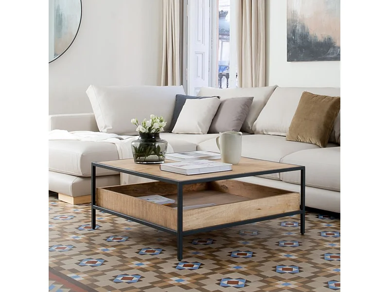 Table basse en bois massif naturel 90x40