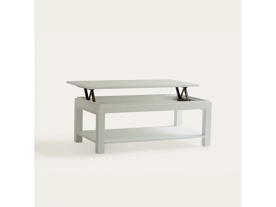 Tavolino da salotto con piano sollevabile legno massello e pannello in mdf bianco 60x44