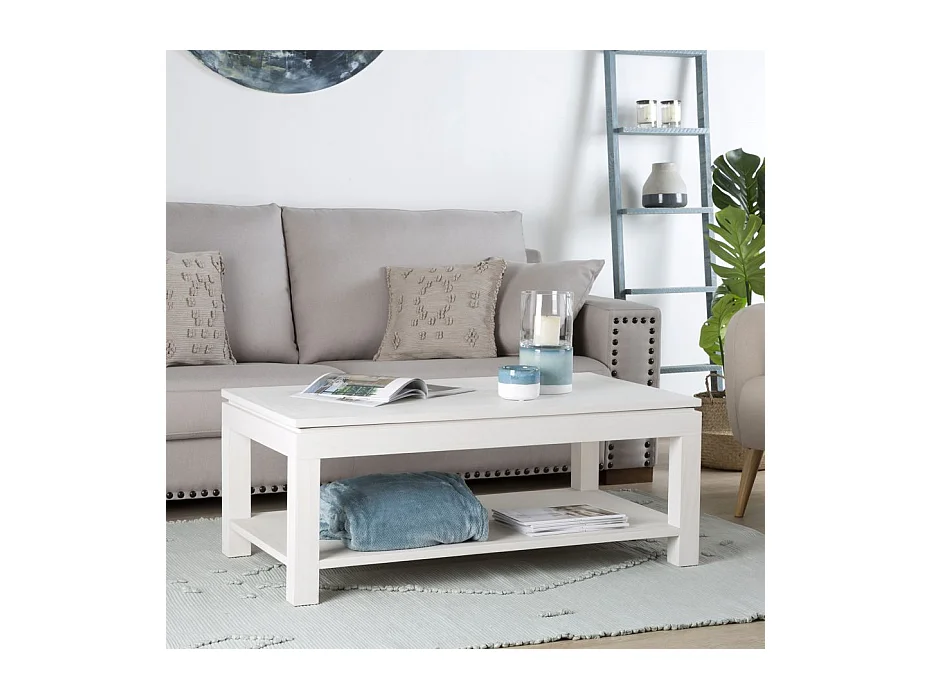 Table basse avec plateau relevable en bois massif blanc 110x44