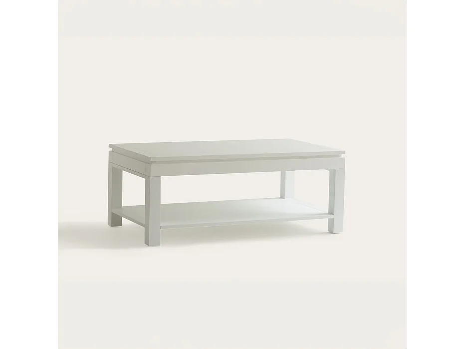 Tavolino da salotto con piano sollevabile legno massello e pannello in mdf bianco 60x44