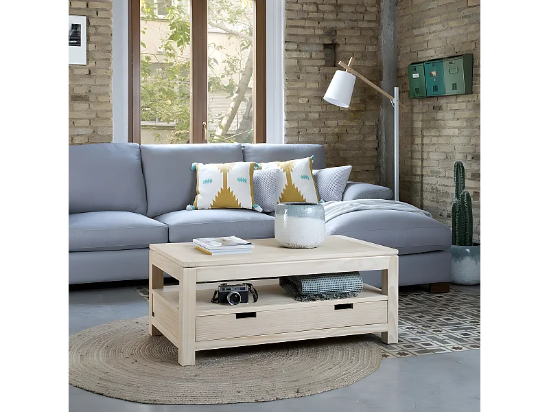 Table basse avec plateau relevable en bois massif naturel 110x45