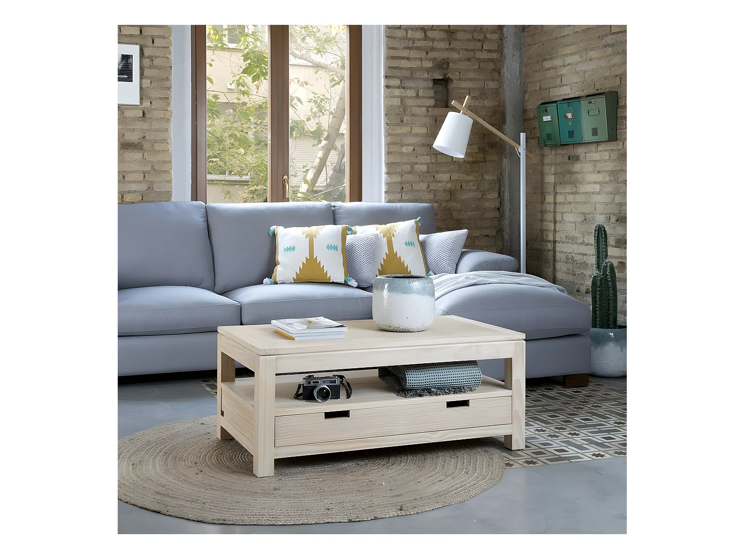 Table basse avec plateau relevable en bois massif naturel 110x45
