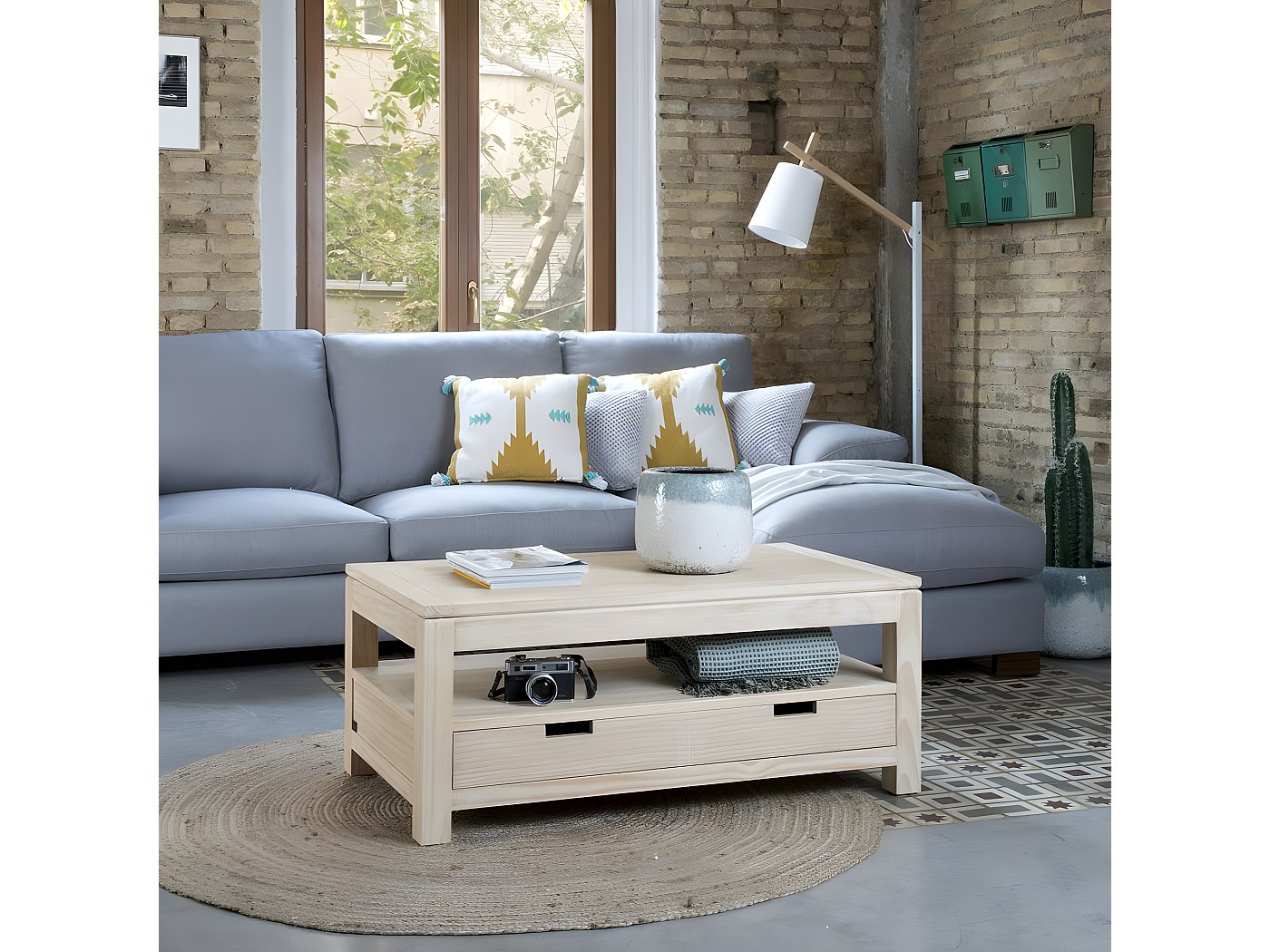 Tavolino Sollevabile Sonka In Legno Massello Di Pino: Con Cassetto Scorrevole, Colore Ciliegio, 100x50 Cm