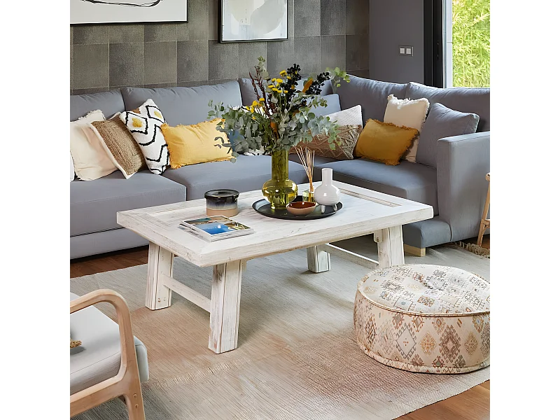 Tavolino da salotto legno massiccio di araucaria bianco 80x45