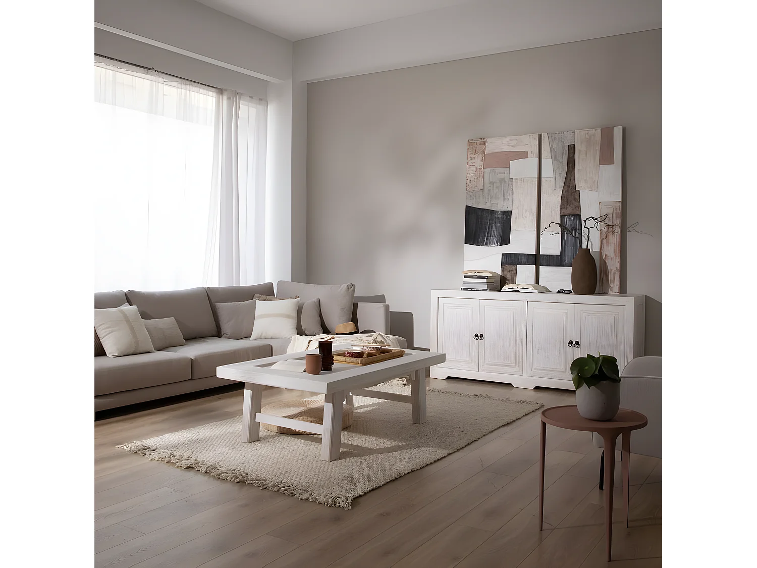 Table basse en bois massif blanc 130x45