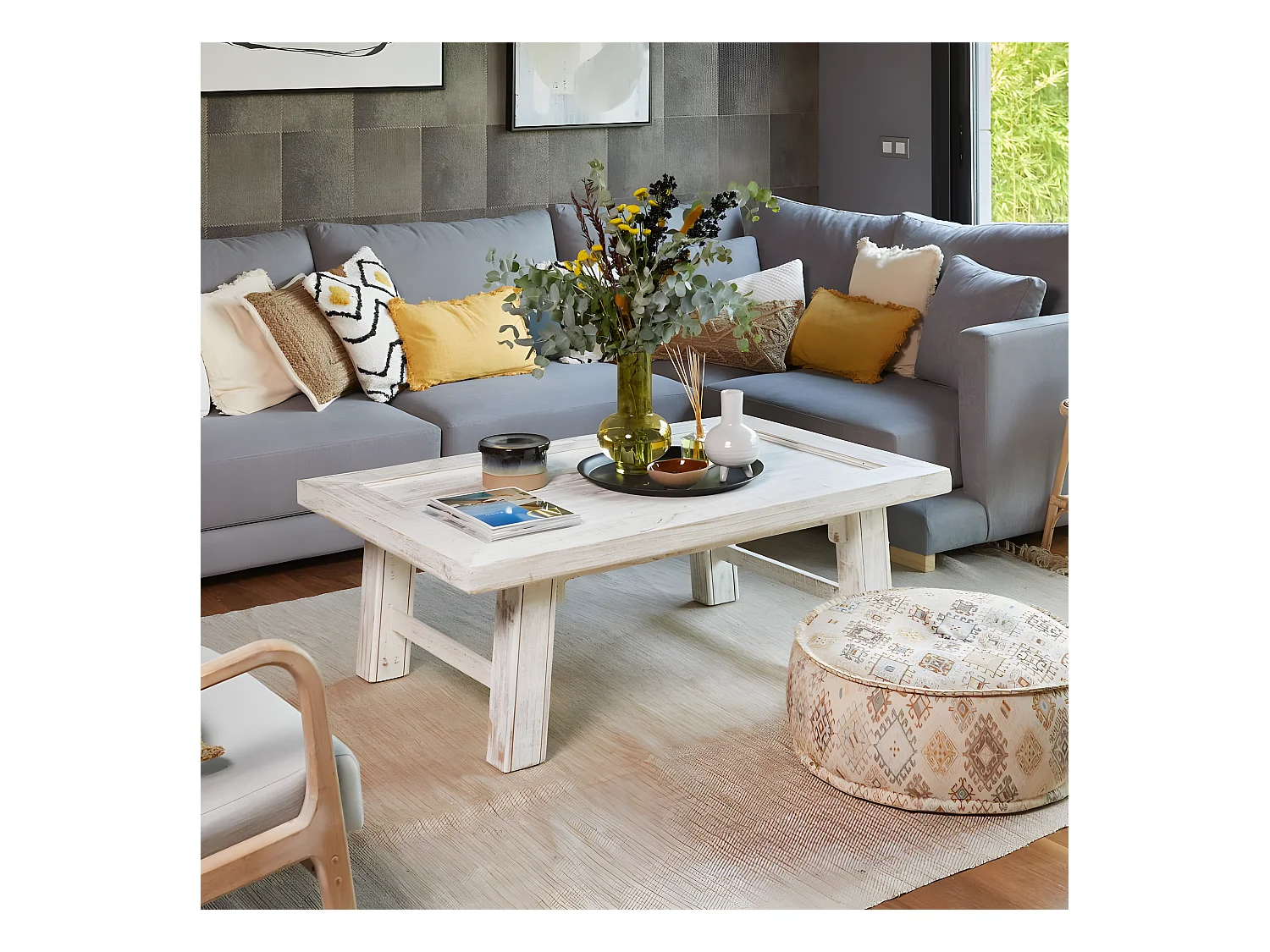 Tavolino da salotto legno massiccio di araucaria bianco 80x45