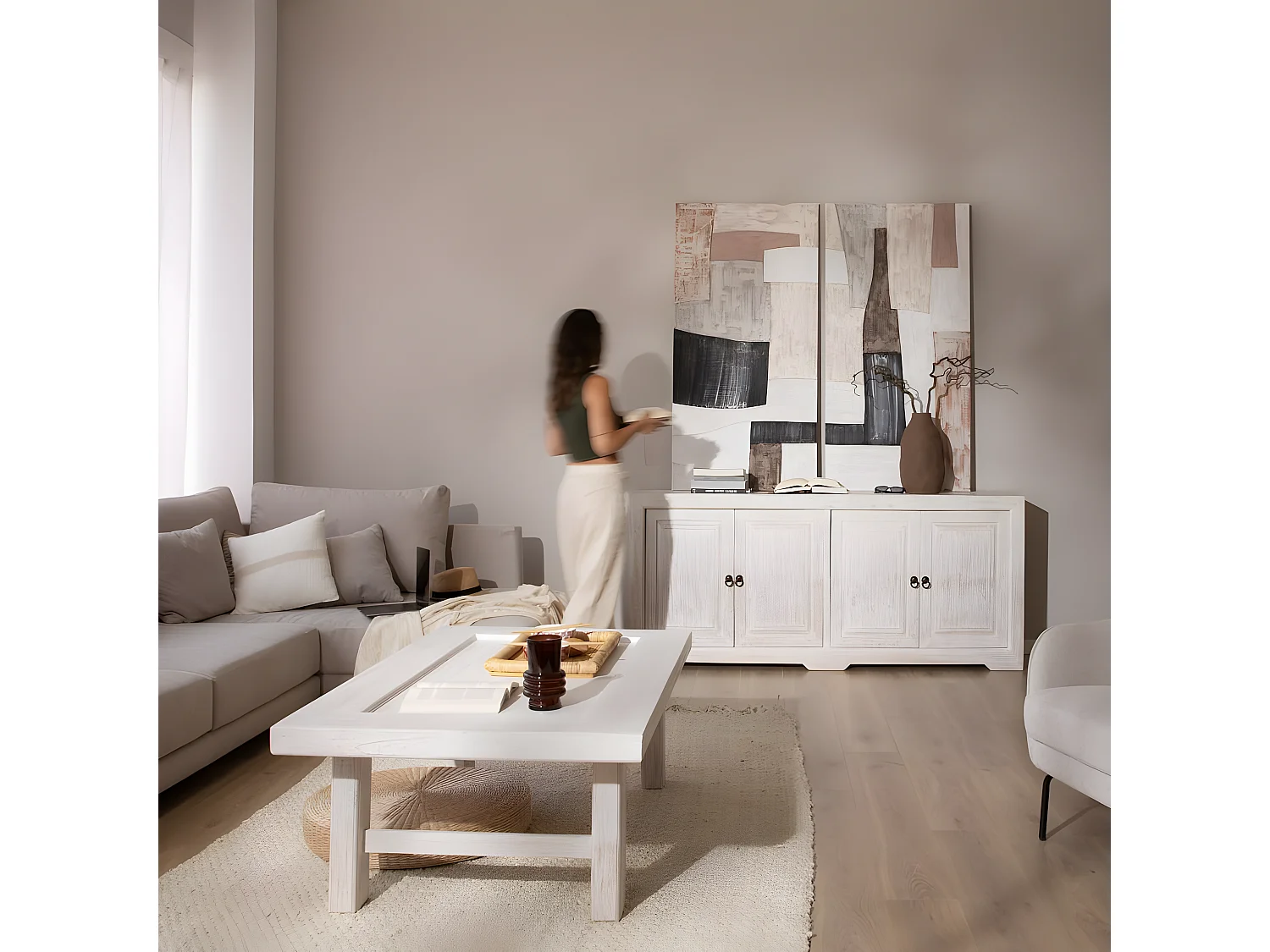 Tavolino da salotto legno massiccio di araucaria bianco 80x45