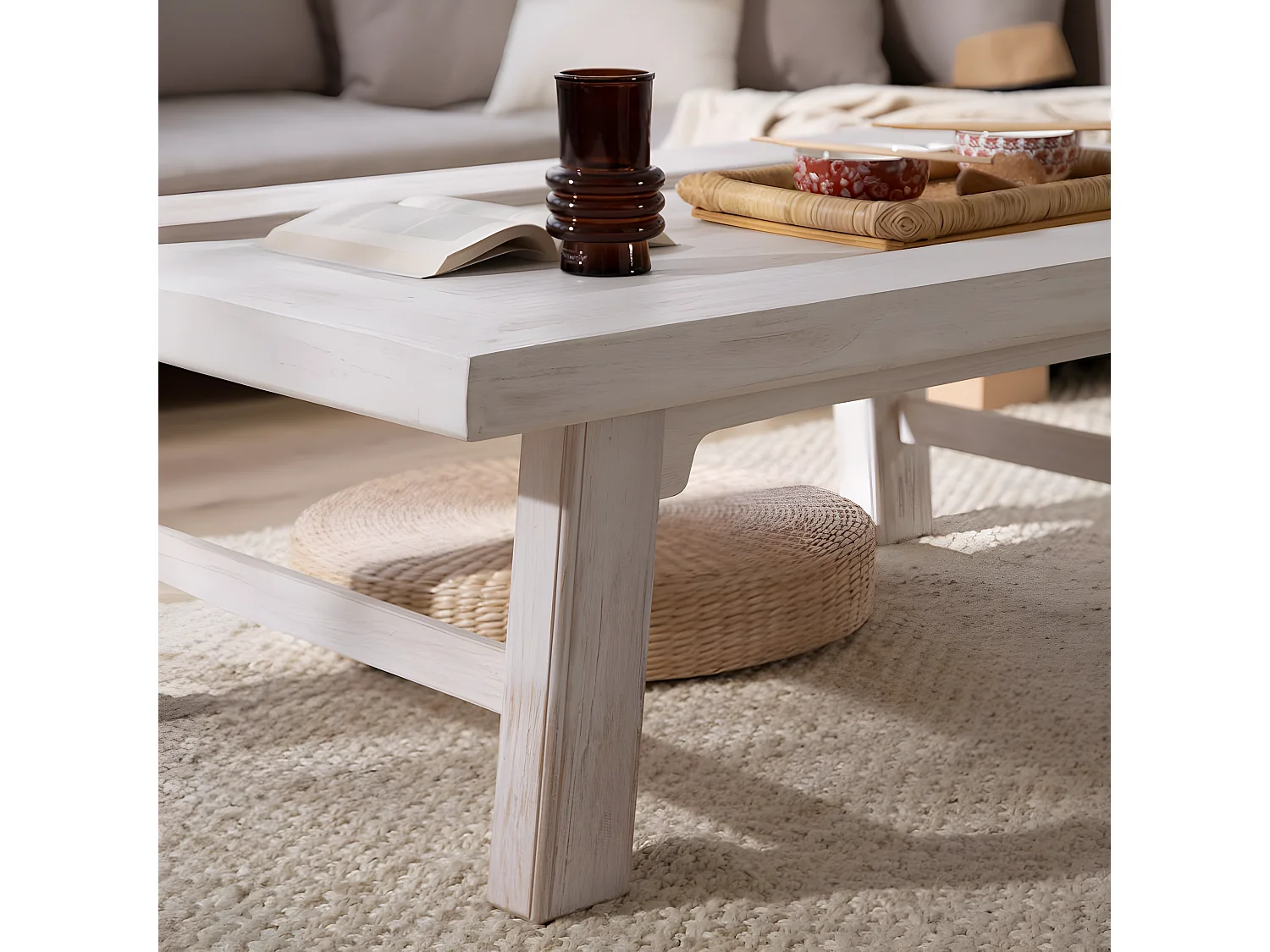 Tavolino da salotto legno massiccio di araucaria bianco 80x45