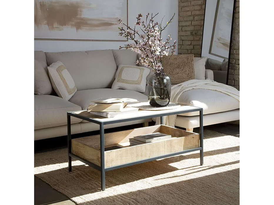 Tavolino da salotto legno massiccio di mango naturale 55x45