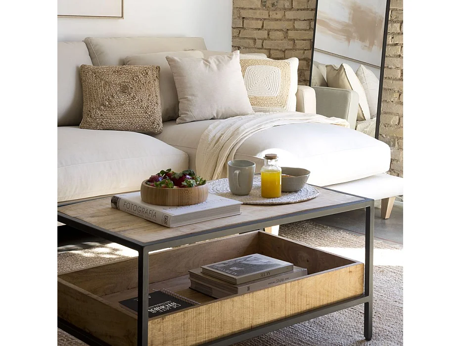 Tavolino da salotto legno massiccio di mango naturale 55x45