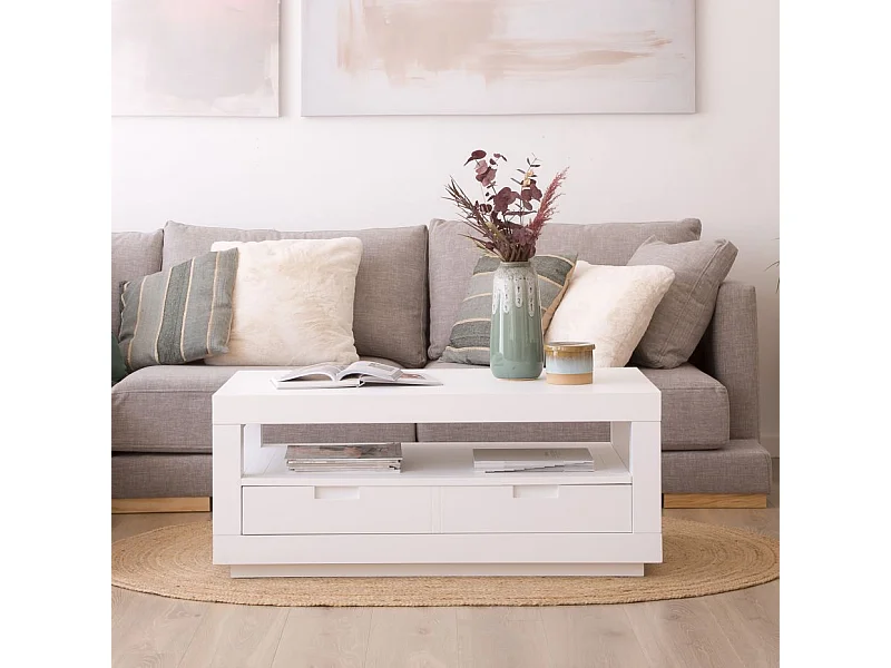 Tavolino da salotto legno massello e pannello in mdf bianco 60x45