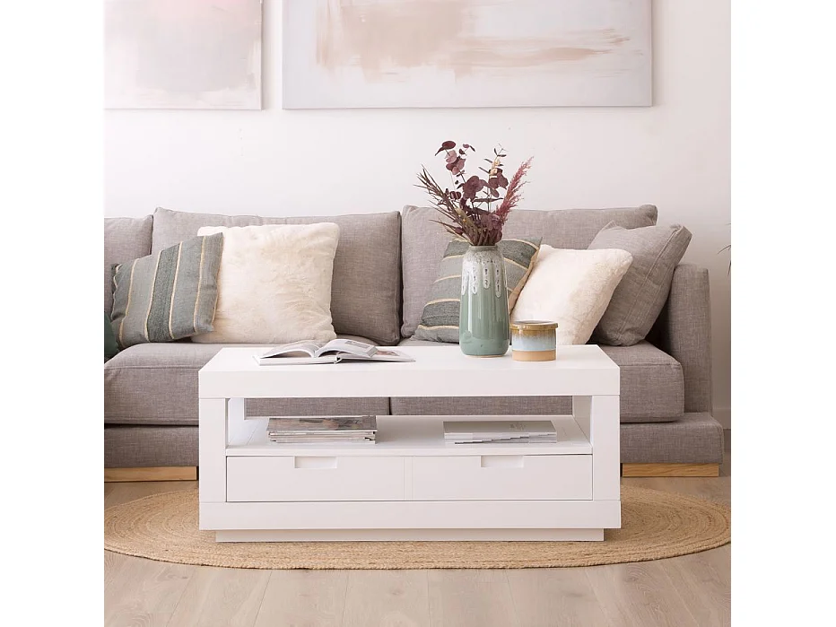 Tavolino da salotto legno massello e pannello in mdf bianco 60x45