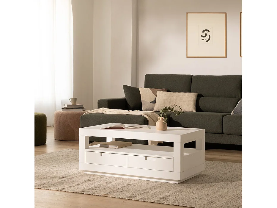 Tavolino da salotto legno massello e pannello in mdf bianco 60x45
