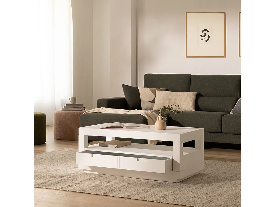 Tavolino da salotto legno massello e pannello in mdf bianco 60x45