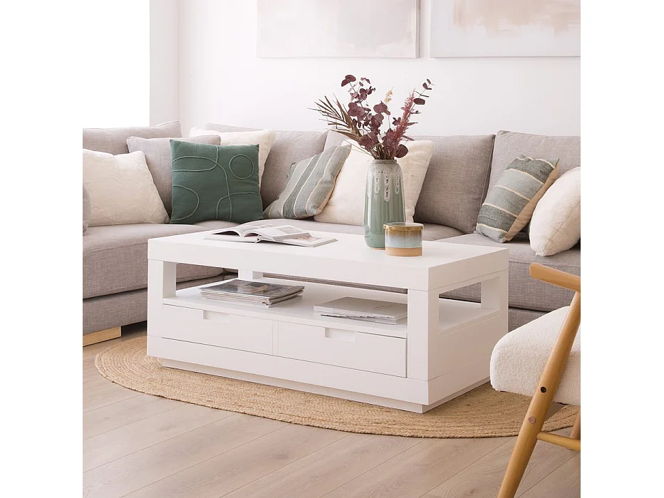 Tavolino da salotto legno massello e pannello in mdf bianco 60x45