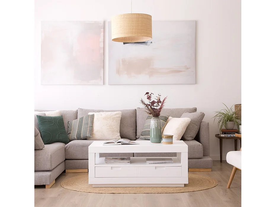 Tavolino da salotto legno massello e pannello in mdf bianco 60x45