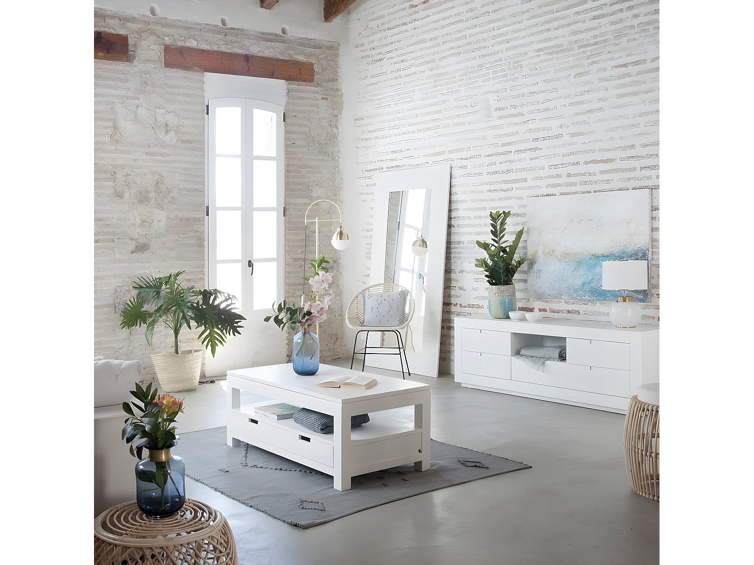 Tavolino da salotto con piano sollevabile legno massello e pannello in mdf bianco 60x45