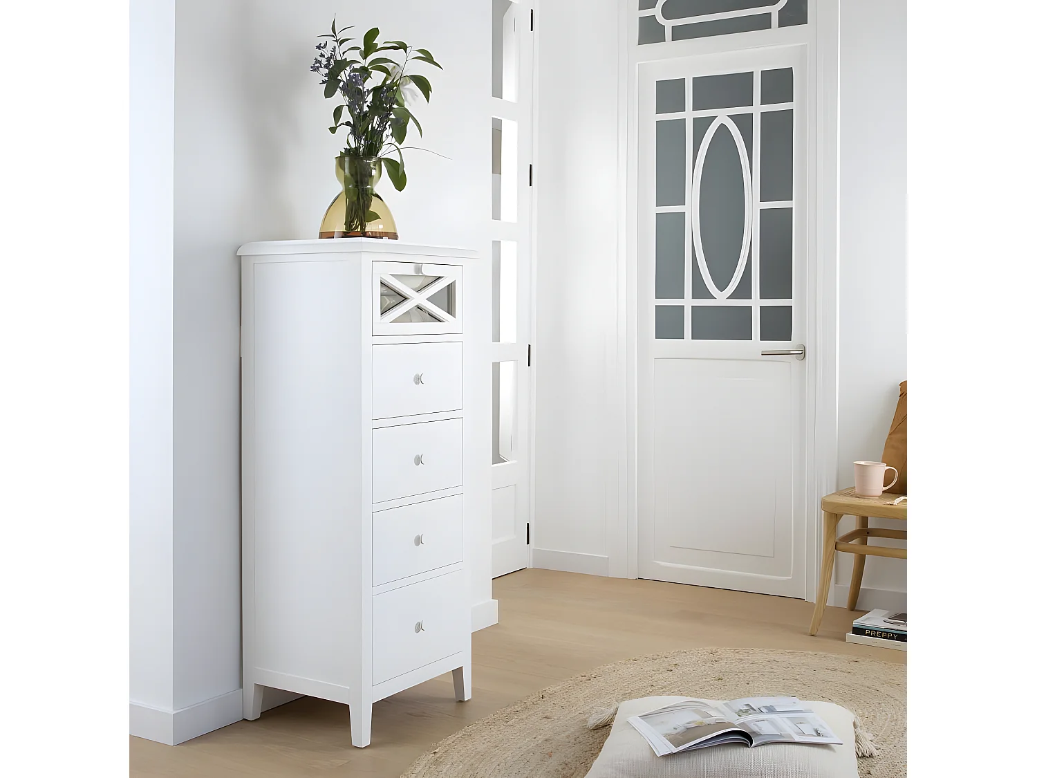 Chiffonnier en bois massif blanc 50x125