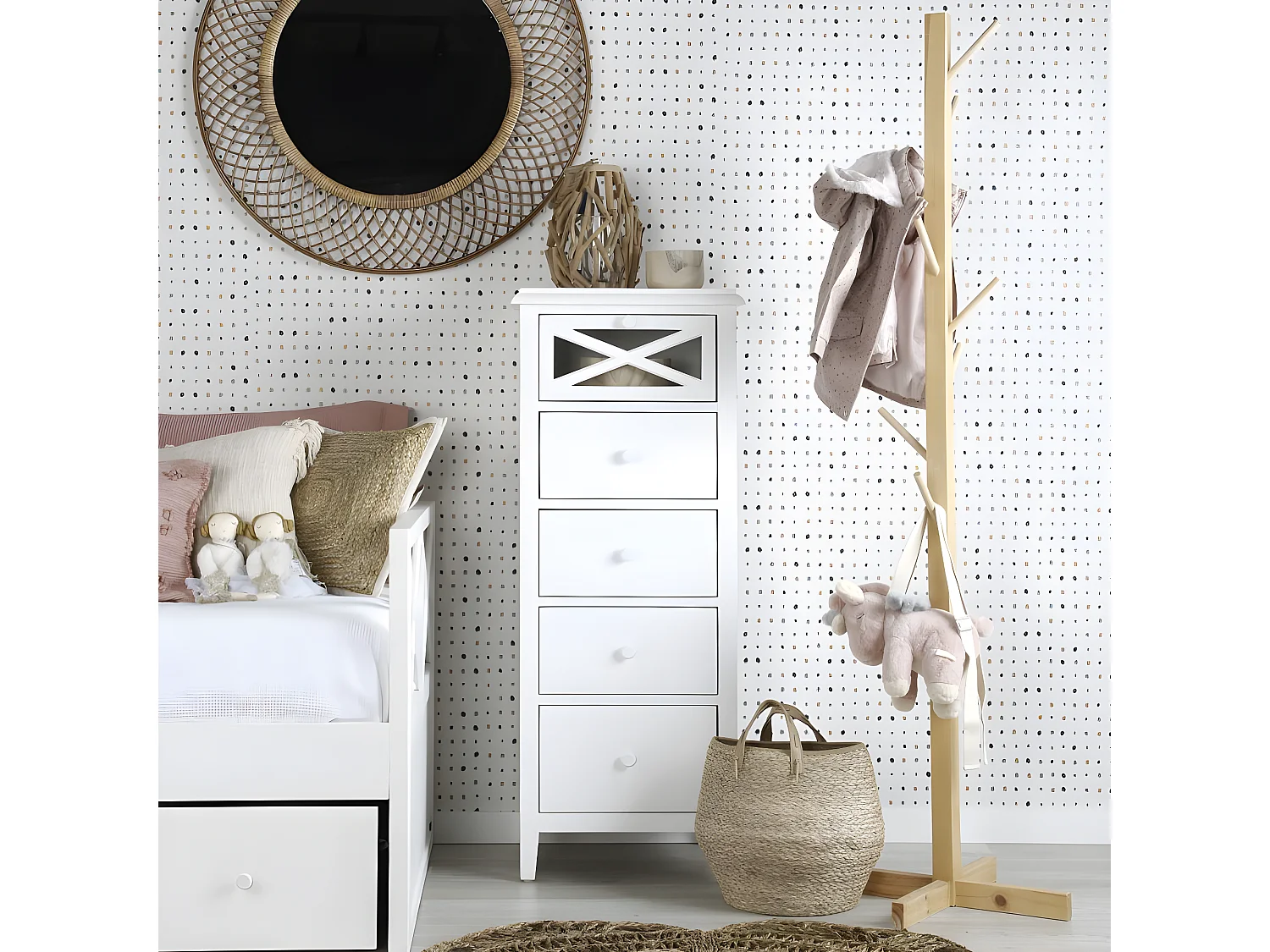 Chiffonnier en bois massif blanc 50x125