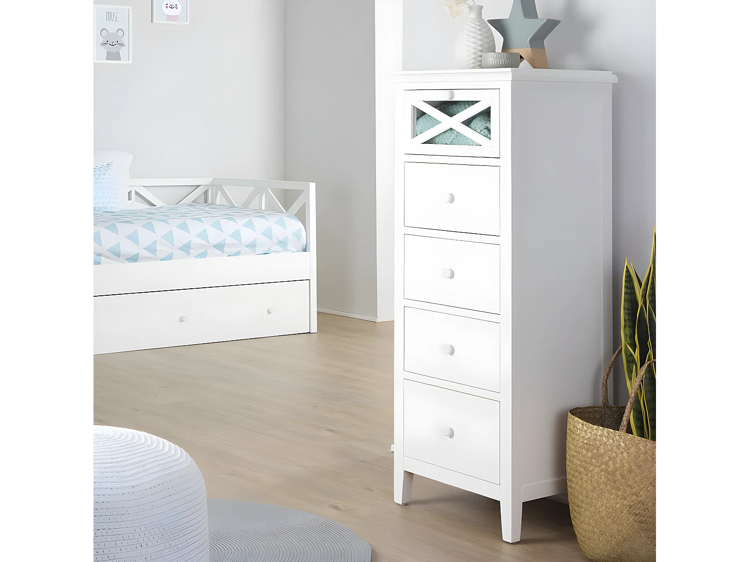 Chiffonnier en bois massif blanc 50x125