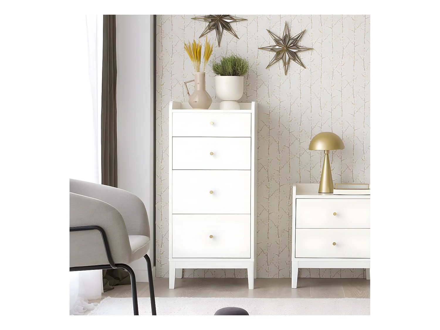 Chiffonnier effet bois blanc 50x110
