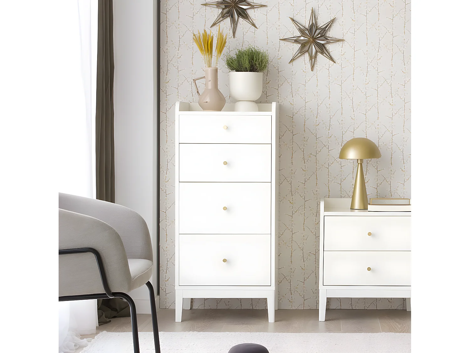 Chiffonnier effet bois blanc 50x110