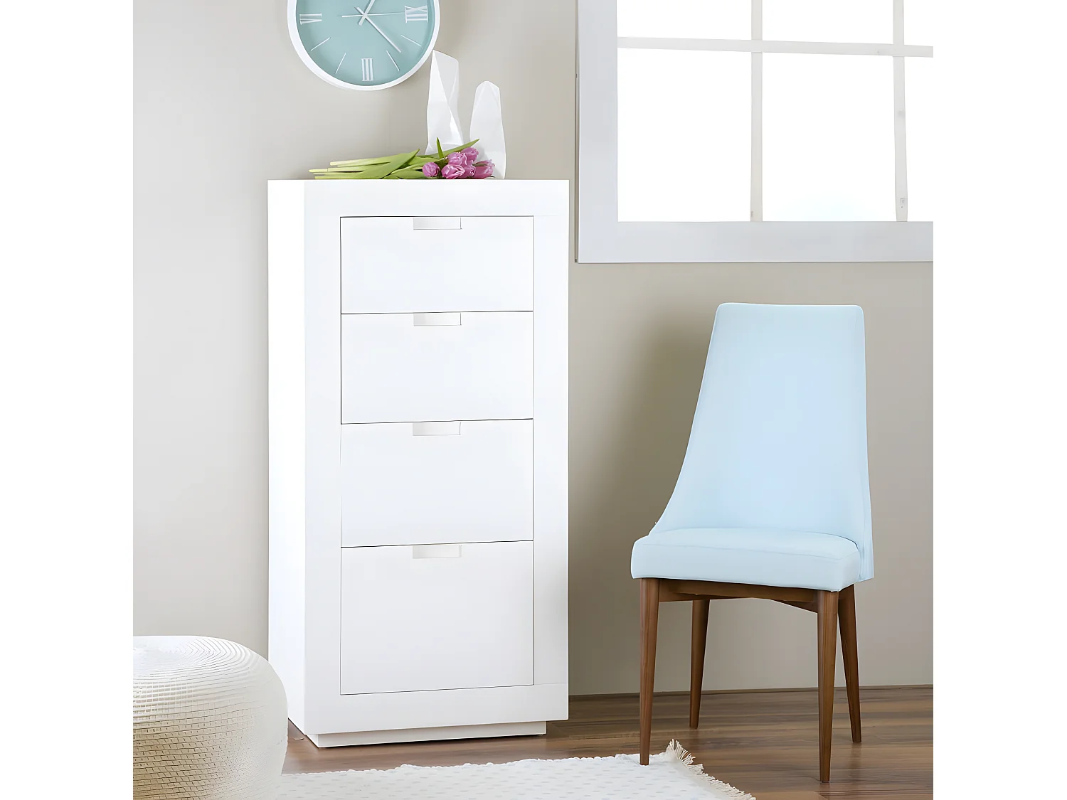 Cassettiera legno massello e pannello in mdf bianco 45x125