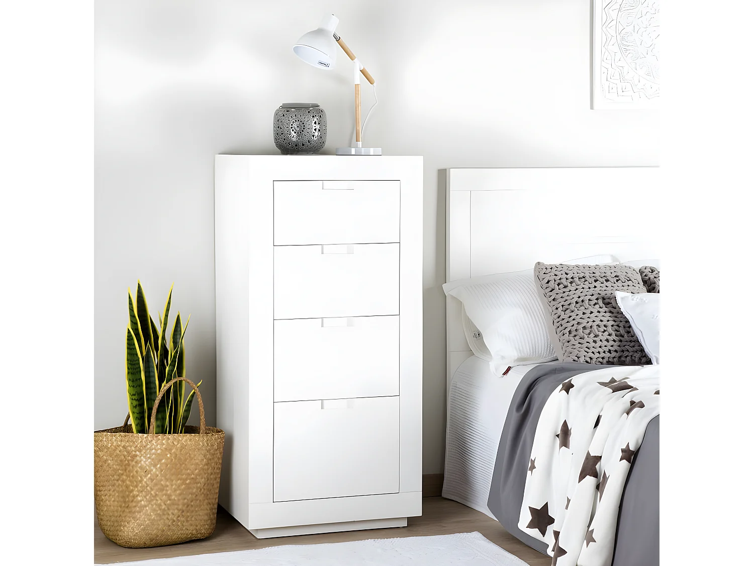 Chiffonnier en bois massif blanc 60x125