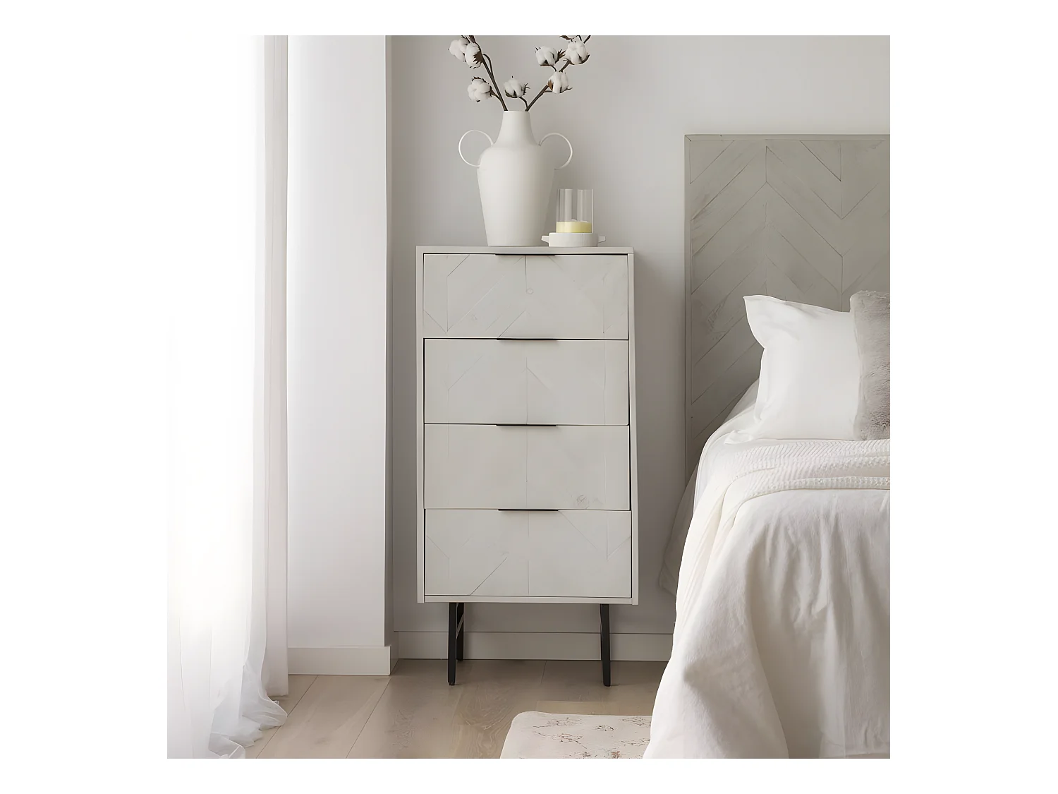 Chiffonnier en bois massif blanc 55x109