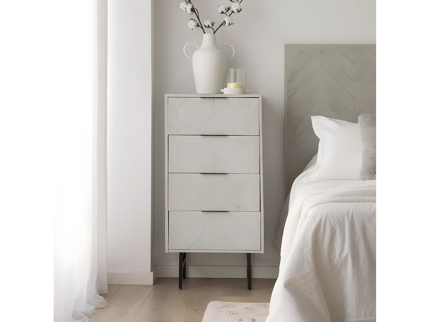 Chiffonnier en bois massif blanc 55x109