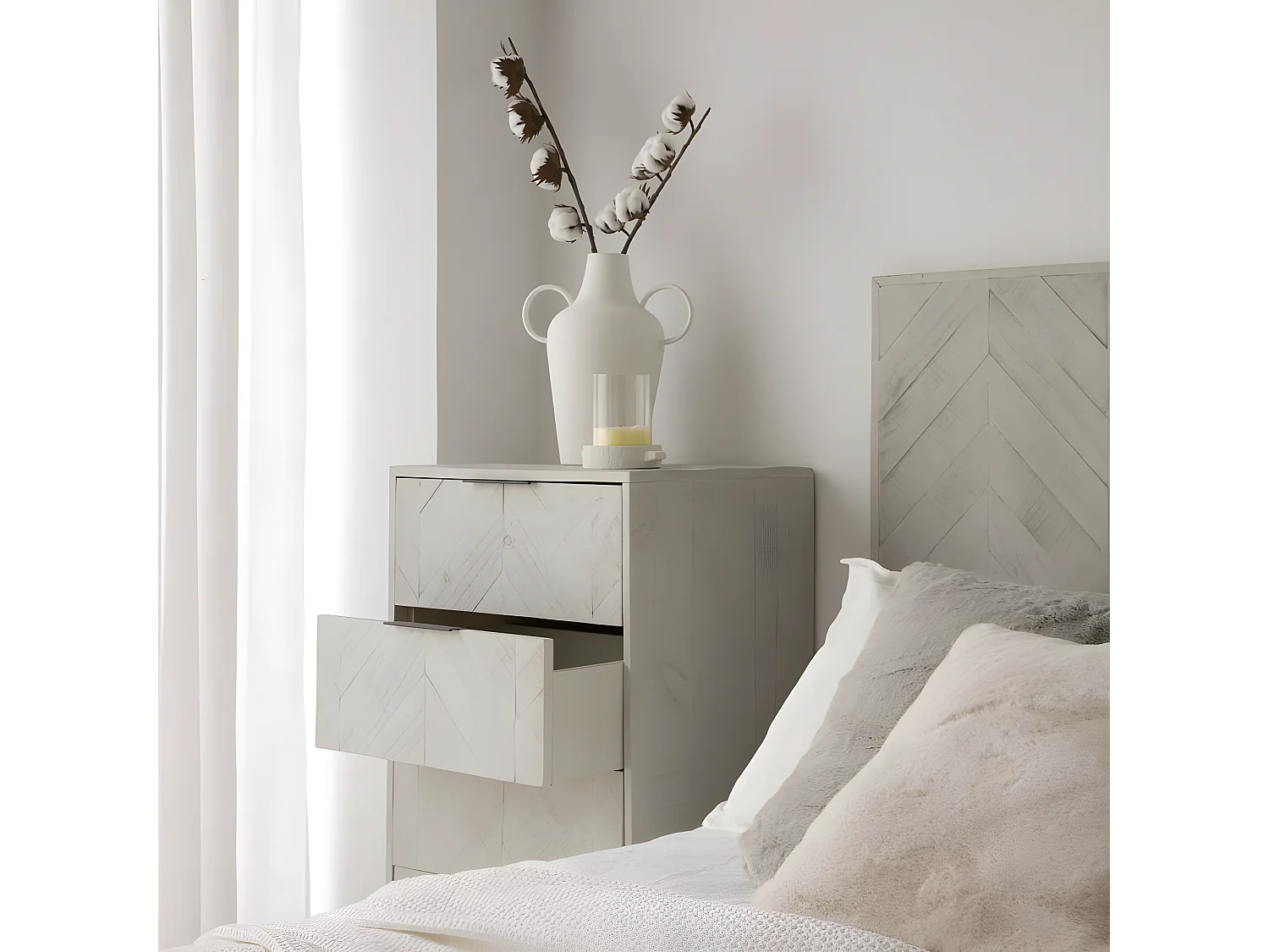 Chiffonnier en bois massif blanc 55x109