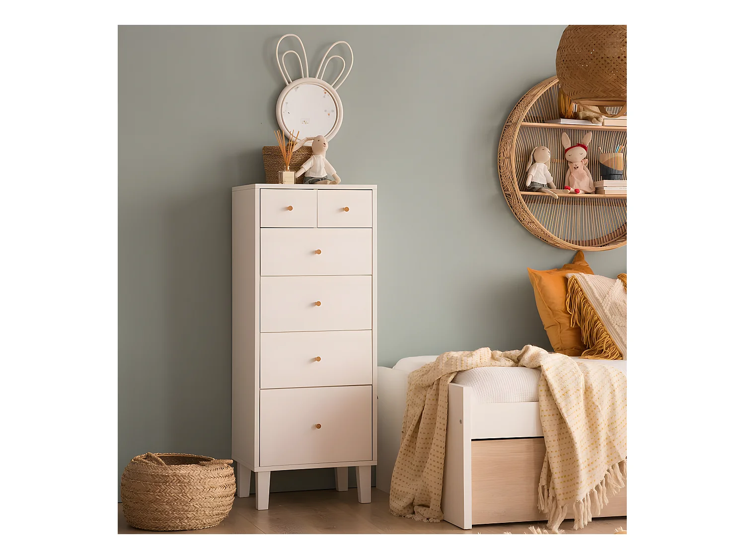 Chiffonnier effet bois blanc 50x127