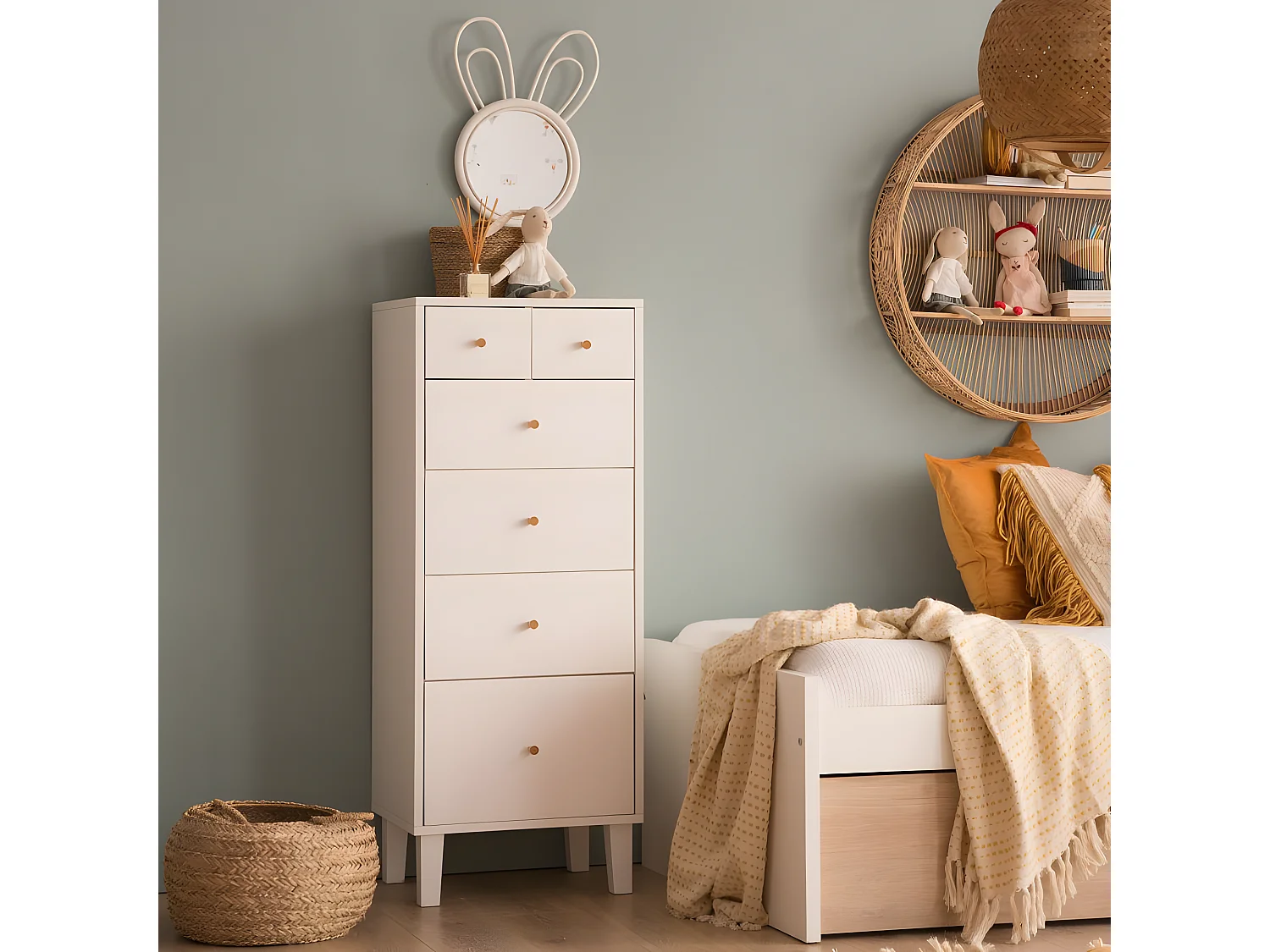 Chiffonnier effet bois blanc 50x127