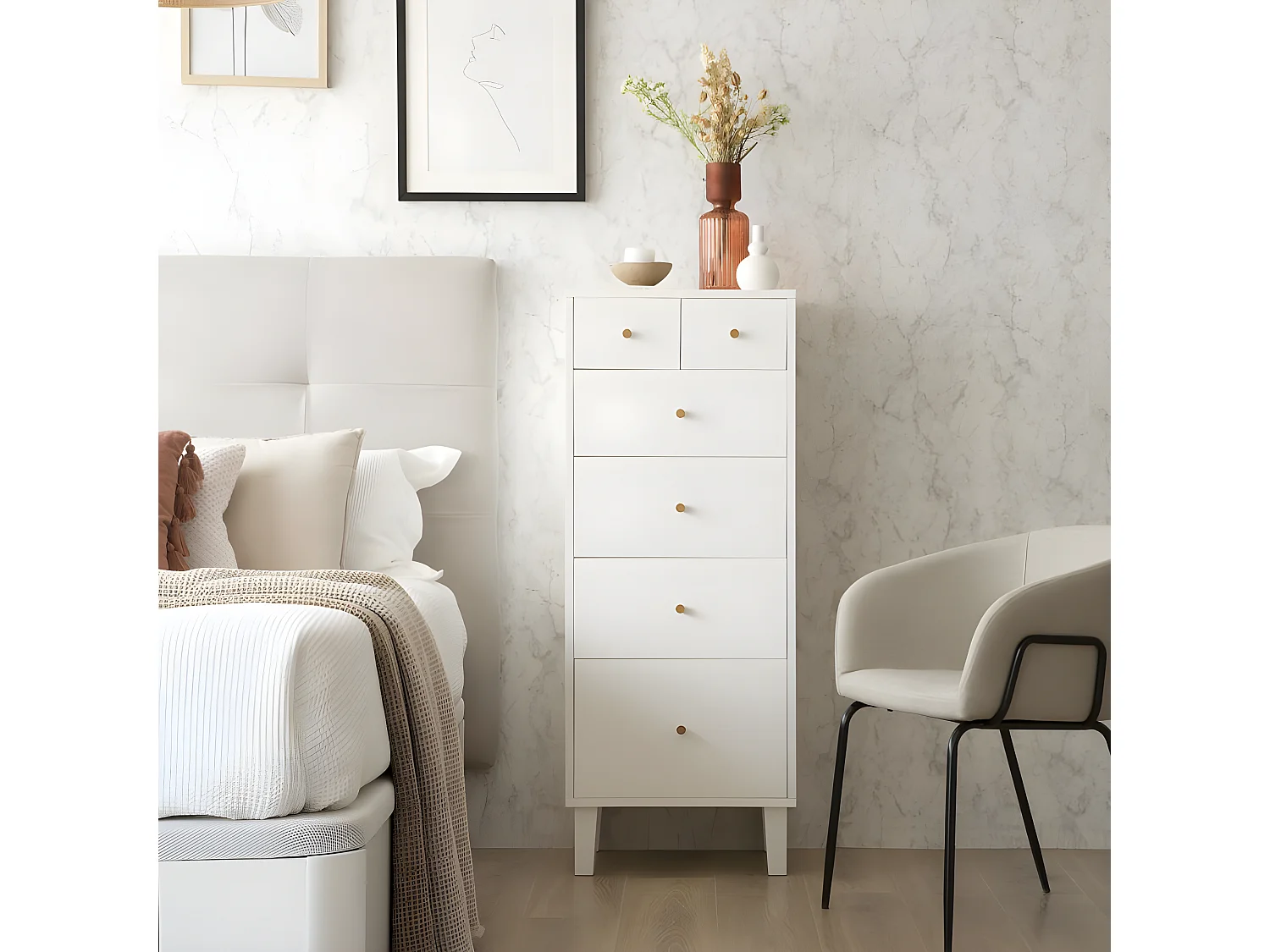 Chiffonnier effet bois blanc 50x127